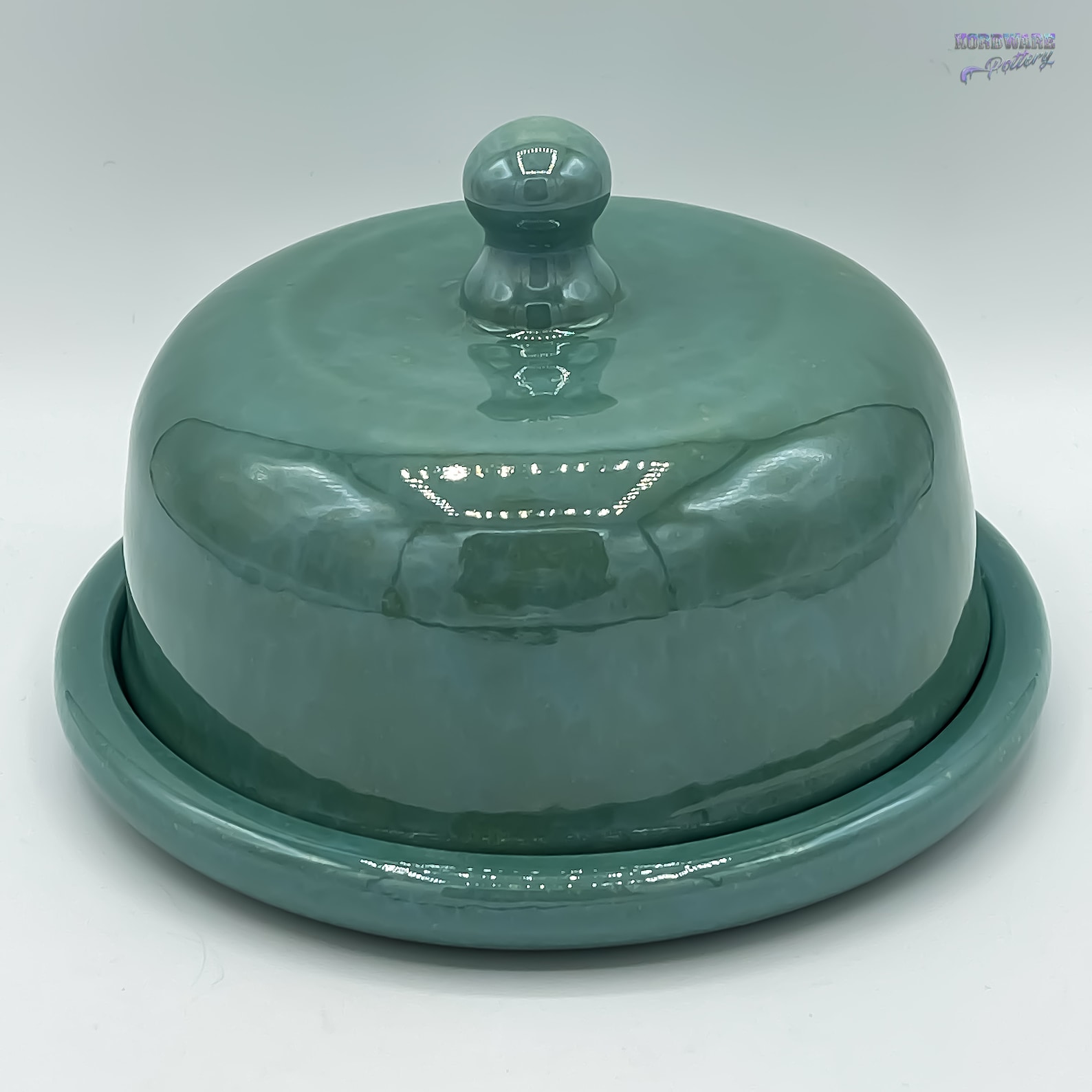 Large Round French Butter Bell Dish Iridescent Teal Shallow Etsy