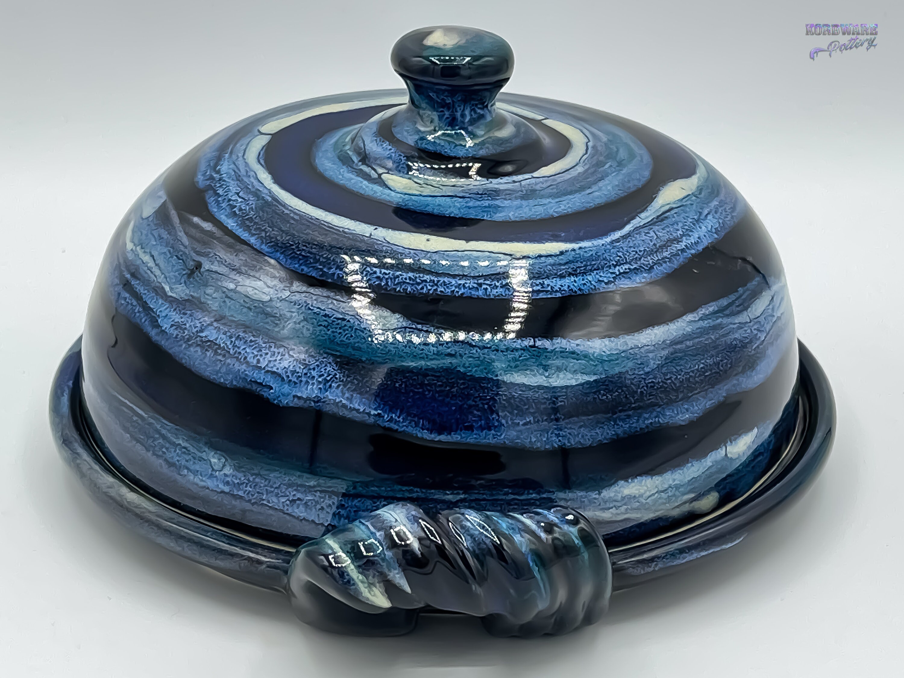 Large Round French Butter Bell Dish SWIRL Blue with Handles Etsy