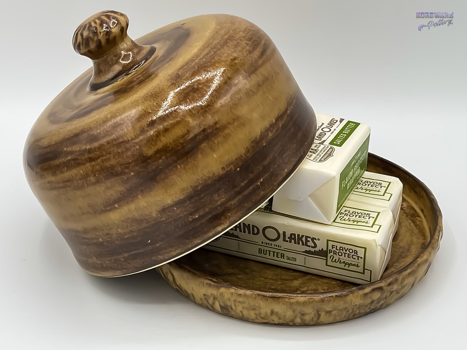 Large Round French Butter Bell Dish Textured Brown Rustic Etsy