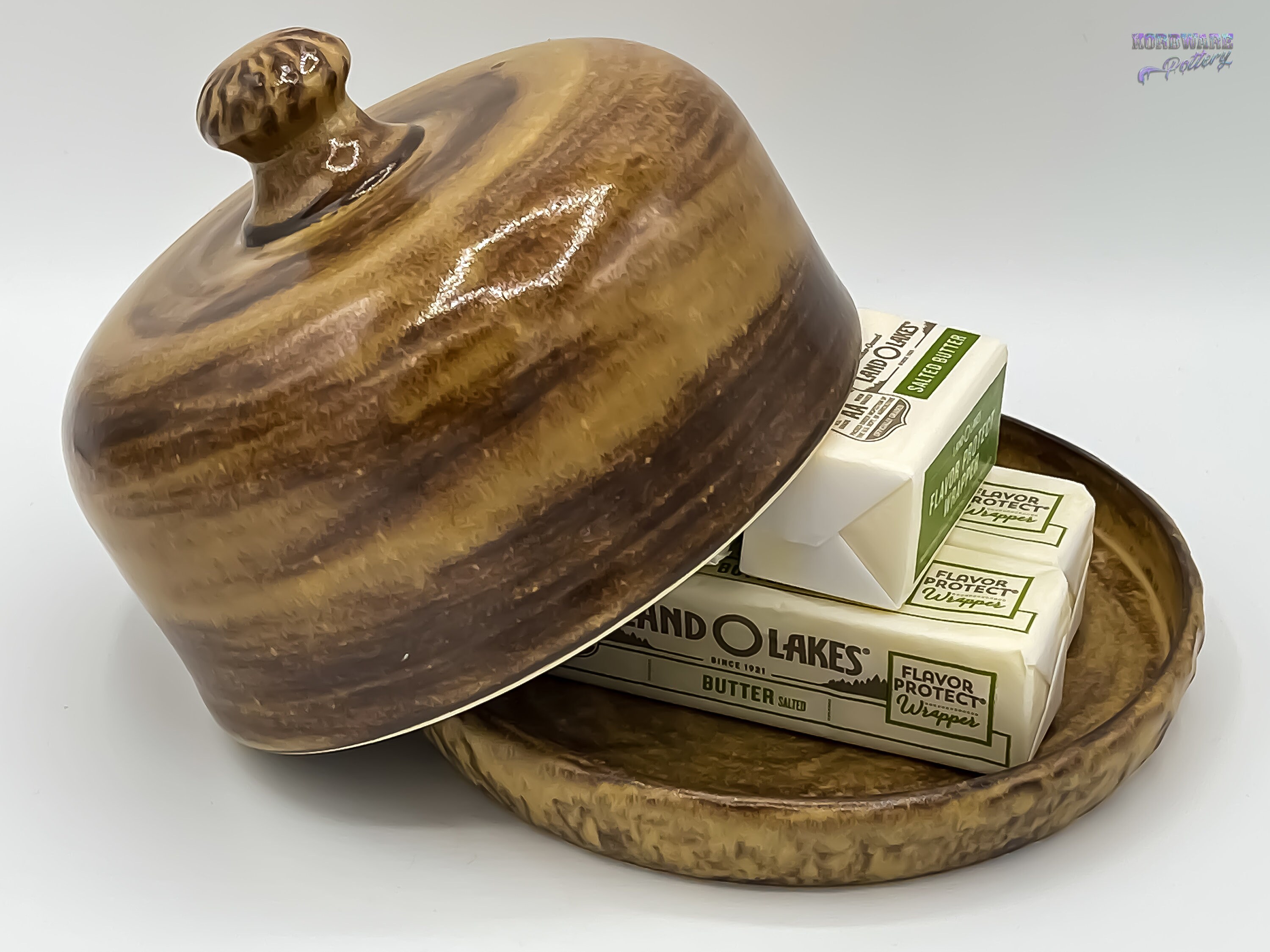 Large Round French Butter Bell Dish Textured Brown Rustic Etsy