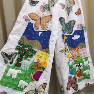 Butterfly Patchwork Wide Leg Pants: Bohemian Upcycled Trousers