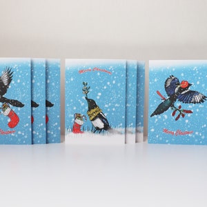 Pack de 9 cartes de Noël A6, pie et gui avec chaussette de Noël, pack de 3 cartes de vœux oiseaux de Noël, canne en bonbon et baies rouges