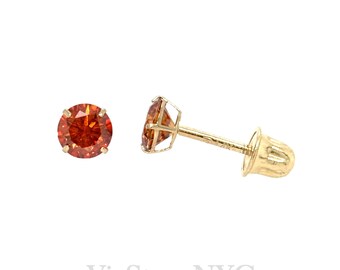 14K Orange MOISSANITE EARRINGS/ GRA Moissanite Certificated / 3mm, 4mm, 5mm, Everyday Earrings / 14k Yellow Gold Earrings / Simple Earrings