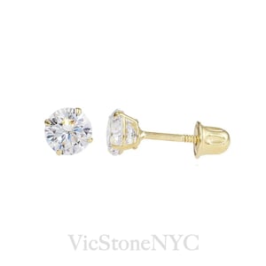 14K Clear MOISSANITE EARRINGS/ GRA Moissanite Certificated / 3mm, 4mm, 5mm, Everyday Earrings / 14k Yellow Gold Earrings / Simple Earrings