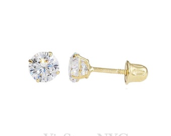 14K Clear MOISSANITE EARRINGS/ GRA Moissanite Certificated / 3mm, 4mm, 5mm, Everyday Earrings / 14k Yellow Gold Earrings / Simple Earrings