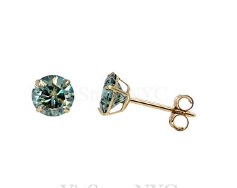 14K Green MOISSANITE EARRINGS/ Push Back Earrings / GRA Moissanite Certificated / 3mm, 4mm, 5mm, 6mm, 7mm, 8mm / Timeless Earrings