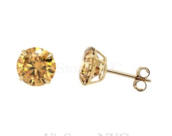 14K Champagne MOISSANITE EARRINGS/ Push Back Earrings / GRA Moissanite Certificated / 3mm, 4mm, 5mm, 6mm, 7mm, 8mm / Timeless Earrings