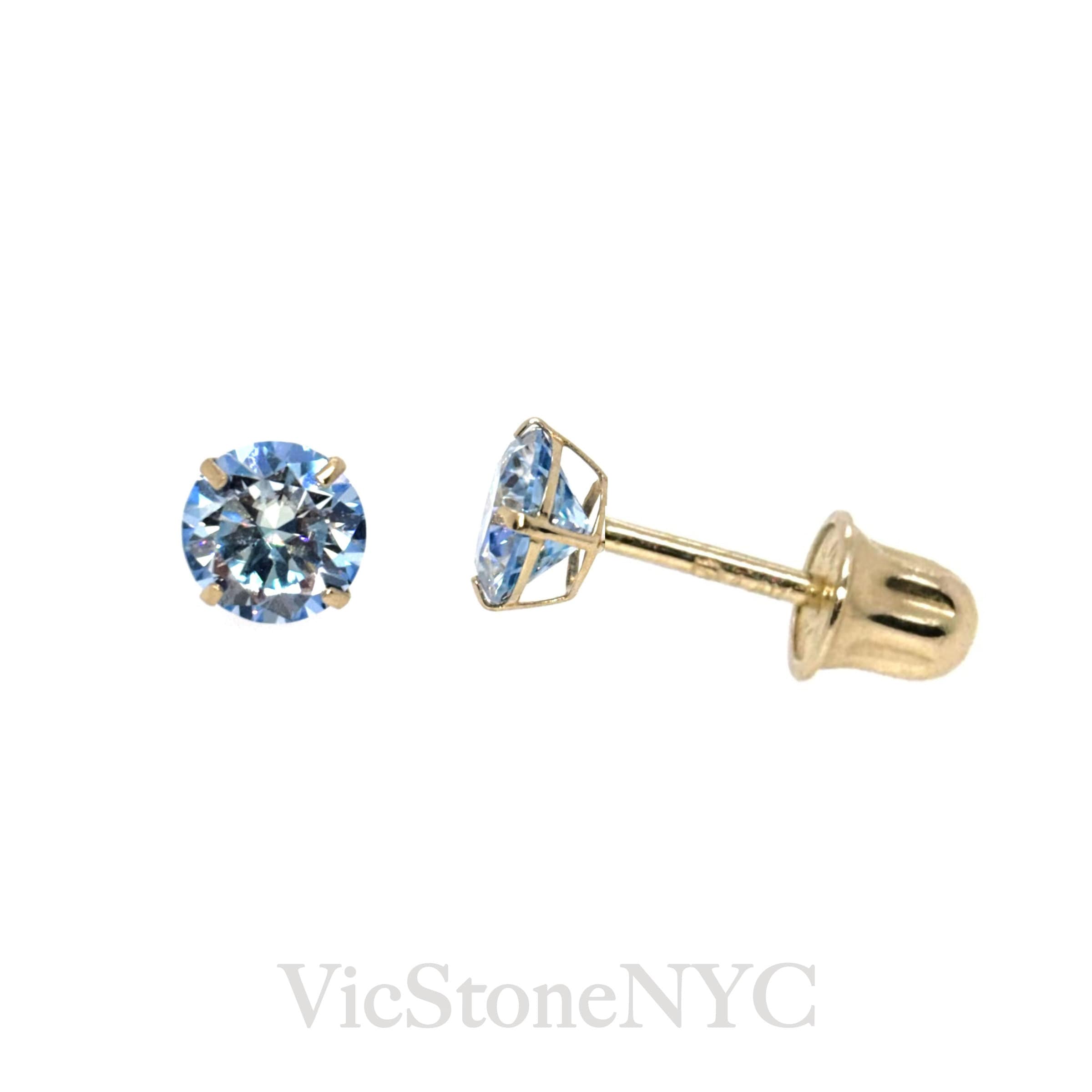 14K 3mm Ocean Blue MOISSANITE EARRINGS/ Everyday Earrings / 14k White Gold Earrings / Simple Earrings
