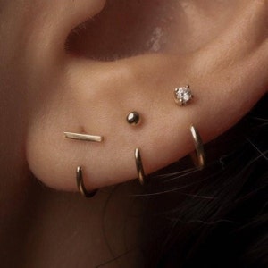 14k Bar Cuff Earrings / Diamond Ear Jacket Earrings / Climbers / Gold Stud Earrings / 14k Yellow, 14k Rose, 14k White Earrings