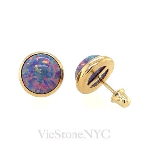 14K Opal Purple  Stud Earrings with Screw Back / 3mm, 4mm, 5mm, 6mm. 7mm, 8mm Everyday Earrings, 14k Yellow Gold Earrings, 14k White Gold