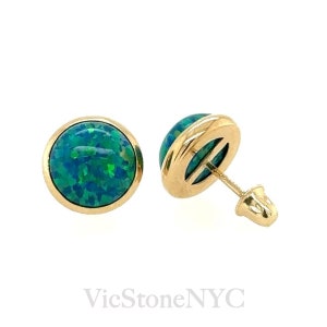 14K Dark Green Opal  Stud Earrings with Screw Back, 3mm, 4mm, 5mm, 6mm. 7mm, 8mm Everyday Earrings, 14k Yellow Gold Earrings, 14k White Gold