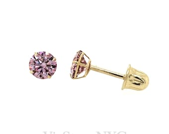 14K 3mm Pink MOISSANITE EARRINGS, Best Gift, Birthday Gift. 4mm, 5mm, 6mm,7mm, 8mm, Everyday Earrings, Girlfriend Earrings, Stud Earrings