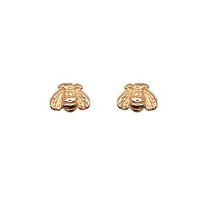14k Gold Cut Bee Stud Earrings / Flat Back Earrings / Small Bee Stud Earrings / 14k Yellow Stud Earrings / 14k White Earrings / Tiny Ear
