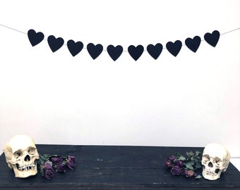 Black Heart Banner, Heart Garland, Valentines Decor, Birthday Party Decoration, Gothic Wedding, Gothic Home Decor, Death To My 20s