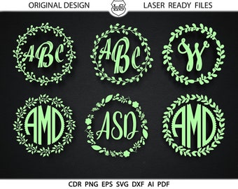 Spring Wreath 9 Monogram Frames Vector Digital Cut Files Svg Dxf Eps Png Silhouette SCAL Cricut Printable Download Paper Vinyl Cutting