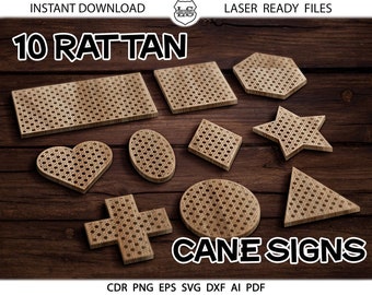 10 Rattan Sign SVG, Welcome svg, Rattan SVG, Glowforge, Laser cut, Cricut Rattan Name Sign svg, Welcome Sign svg, Rattan Door Hanger Svg