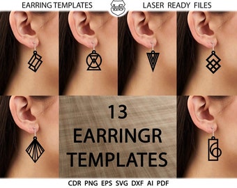 13 Glowforge Wood / Acrylic / Metal Geometric Earring / Pendant Templates Vector Digital SVG DXF Jewelry Cut Files Download Laser Cutting