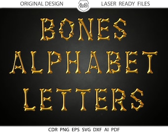 Bones Alphabet Letters Mystery Bones SVG Alphabet Bones DXF Eps Silhouette scal Cricut Printable Vector Download for DIY Vinyl Cutting