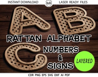 Alfabeto Rattan Cane SVG, Letras de ratán en capas, Monogram SVG Alphabet, Monogram Svg, Monograma inicial svg, Rattan SVG, Laser Cut File