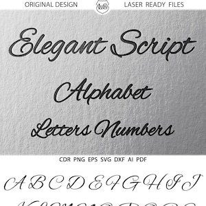 Elegante letras do alfabeto scrip svg dxf elegante mão desenhada monograma letras cricut cuttables silhueta vinil ferro na transferência de imprensa de calor