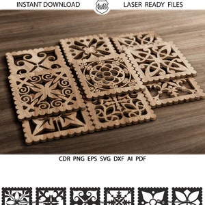 24 Square Coaster dfx, svg, cdr, eps, Coasters para caliente, posavasos cortados con láser cuadrado, Silueta de diseño para Laser, Plasma, Cricut Cutting File