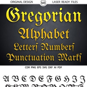 Alfabeto gregoriano Letras SVG DXF Imágenes vectoriales gregorianas Monograma gregoriano Cricut Cuttables Silueta Vinilo Hierro sobre transferencia de prensa térmica