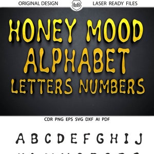 Letras do alfabeto de humor de mel SVG letras de mel DXF imagens vetoriais cortável vinil ferro em impressão de transferência de calor silhueta cricut