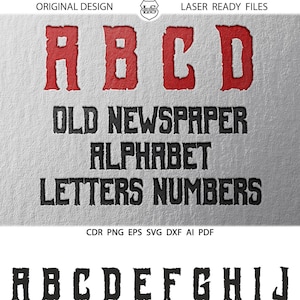 Antiguo periódico Alfabeto Letras SVG DXF Periódico Vector Imágenes Monograma Cricut Cuttables Silueta Vinilo Hierro Sobre Calor Transferencia de Prensa
