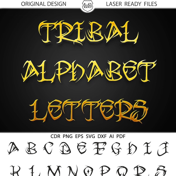 Tribal Alphabet Lettres SVG DXF Style tribal Images vectorielles Tribal Monogram CricutTables Silhouette Vinyle Fer Sur Heat Press Transfer