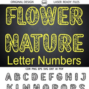 Flower Alphabet, Instant Download Nature Letters SVG Modern Flower Alphabet DXF Eps Silhouette Cricut Printable files Vinyl Cutting