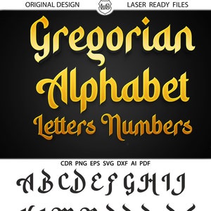 Alfabeto gregoriano Letras SVG DXF Imágenes vectoriales gregorianas Monograma gregoriano Cricut Cuttables Silueta Vinilo Hierro sobre transferencia de prensa térmica