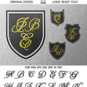 Elegante alfabeto Letras SVG Monograma curvo DXF Imágenes vectoriales Monograma Cricut Silueta Vinilo Hierro Calor Transferencia de prensa Serigrafía
