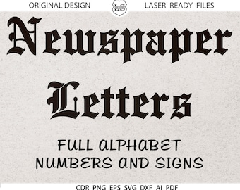 Newspaper Alphabet Letters Svg Cuttable files Silhouette Cricut files Vinyl Iron On Heat Press Transfer - INSTANT DOWNLOAD Vector Images