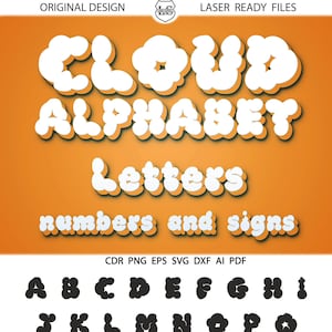Cloud Alphabet Letters, Kids Cloud numbers Cloud Letters SVG  Kids style font DXF Eps Silhouette Cricut Printable files Vinyl Cutting