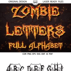 Letras zumbis Alfabeto completo Svg Arquivos cortáveis Silhueta Arquivos Cricut Ferro de vinil em transferência por prensa térmica - DOWNLOAD INSTANTÂNEO de imagens vetoriais