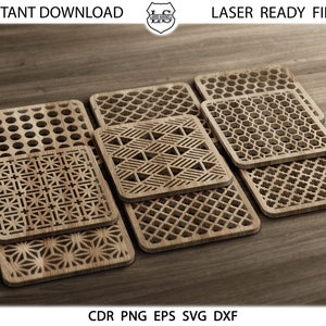 20 Square Coaster dfx, svg, cdr, eps, Onderzetters voor hete, lasergesneden onderzetters vierkant, Ontwerp silhouet voor Laser, Plasma, Cricut Cutting File