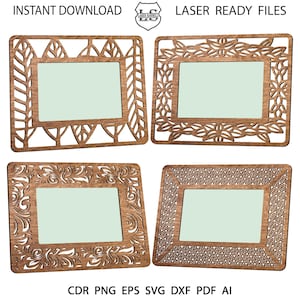 4 Laser cut photo frame svg file Glowforge photo frame svg file Laser cut Photo frame vector template Cricut photo frame dxf file