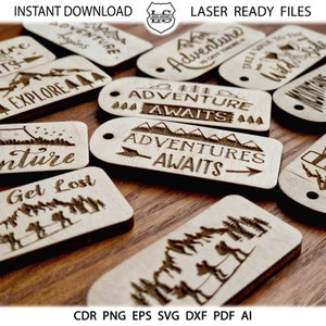 Glowforge SVG Breloki, pliki breloczków ciętych laserowo, Breloki Adwenture, pliki cięte laserowo Breloki SVG Glowforge, Breloczek CNC Breloczek laserowy