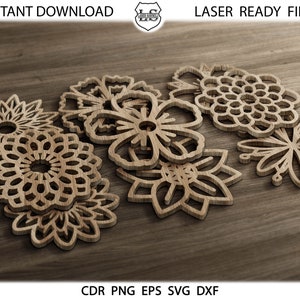 28 Ronde Flower Coaster SVG DXF PDF Bestanden Digitale Sjablonen Instant Download Laser Cutting Cricut, Glowforge bestanden, Flower coasters svg