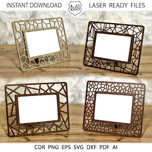 4 Laser cut photo frame svg file Glowforge photo frame svg file Laser cut Photo frame vector template Cricut photo frame dxf file zdjęcie 1