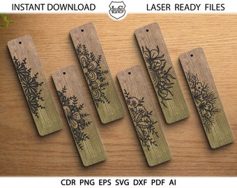 Laser cut Floral bookmark set Wooden bookmark template Engraved bookmark laser cut files Book lover gift Teacher gift svg Glowforge files