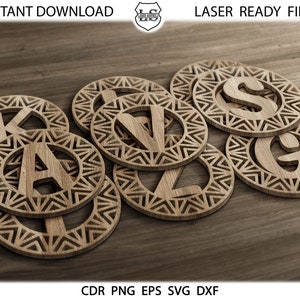 Posavasos del alfabeto completo SVG, Plantillas de monograma Archivos vectoriales digitales del alfabeto completo Descarga instantánea de Svg Dxf GlowForge Corte Láser Cricut