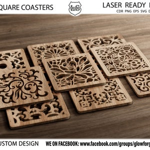 16 Square Coaster dfx, svg, cdr, eps, Coasters para posavasos calientes cortados por láser cuadrados, Silueta de diseño para láser, plasma, archivo de corte cricut