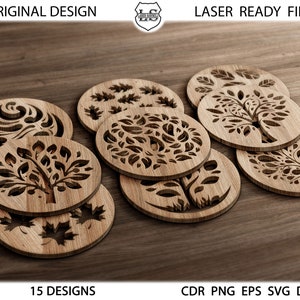 15 ronde onderzetter boom, grill, onderzetter, sjablonen vector digitale DXF SVG-bestanden - Instant download lasersnijden Plasma Cricut Maker cnc