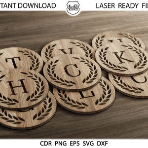 A-Z Coasters, Glowforge coasters SVG, Monogram coasters SVG Round Design, Monogram Cutting File for Laser, CNC, Plasma, Water Zet, Cricut