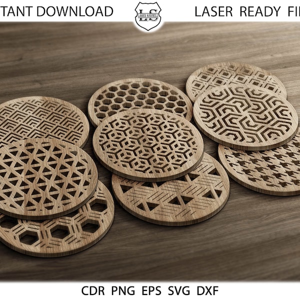 Round Coasters SVG, 24 wood coasters, Coaster Grill Trivet Templates, Trivet Templates, Laser Cut Wall Decor, Cricut, Silhouette, Glowforge