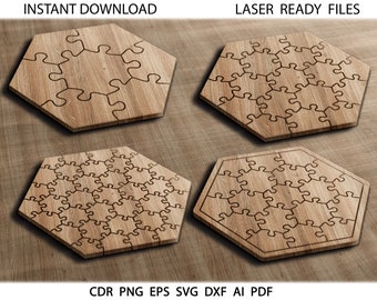 Hexagonal Puzzles svg, Glowforge Jigsaw Puzzles svg, Circle Puzzles laser cut, Puzzle Templates, Jigsaw puzzles file, CNC files, Glowforge