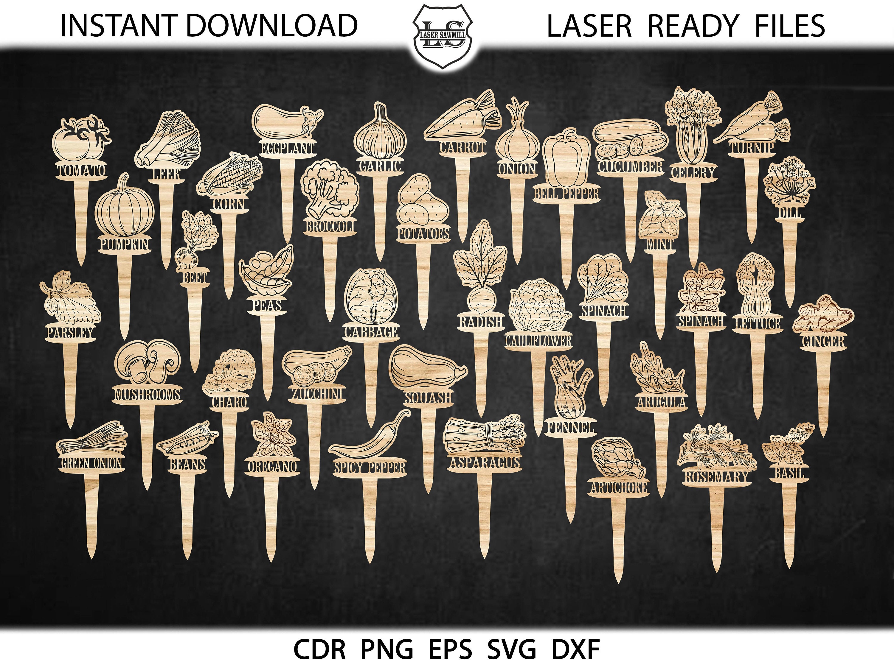 SVG Garden Markers, SVG Laser Cut Files, Vegetable Garden