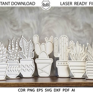 Fichiers découpés au laser SVG succulentes. Cactus, fichiers coupés Glowforge, succulentes découpées au laser, Home Decor TÉLÉCHARGEMENT INSTANTANÉ Fichiers découpés au laser