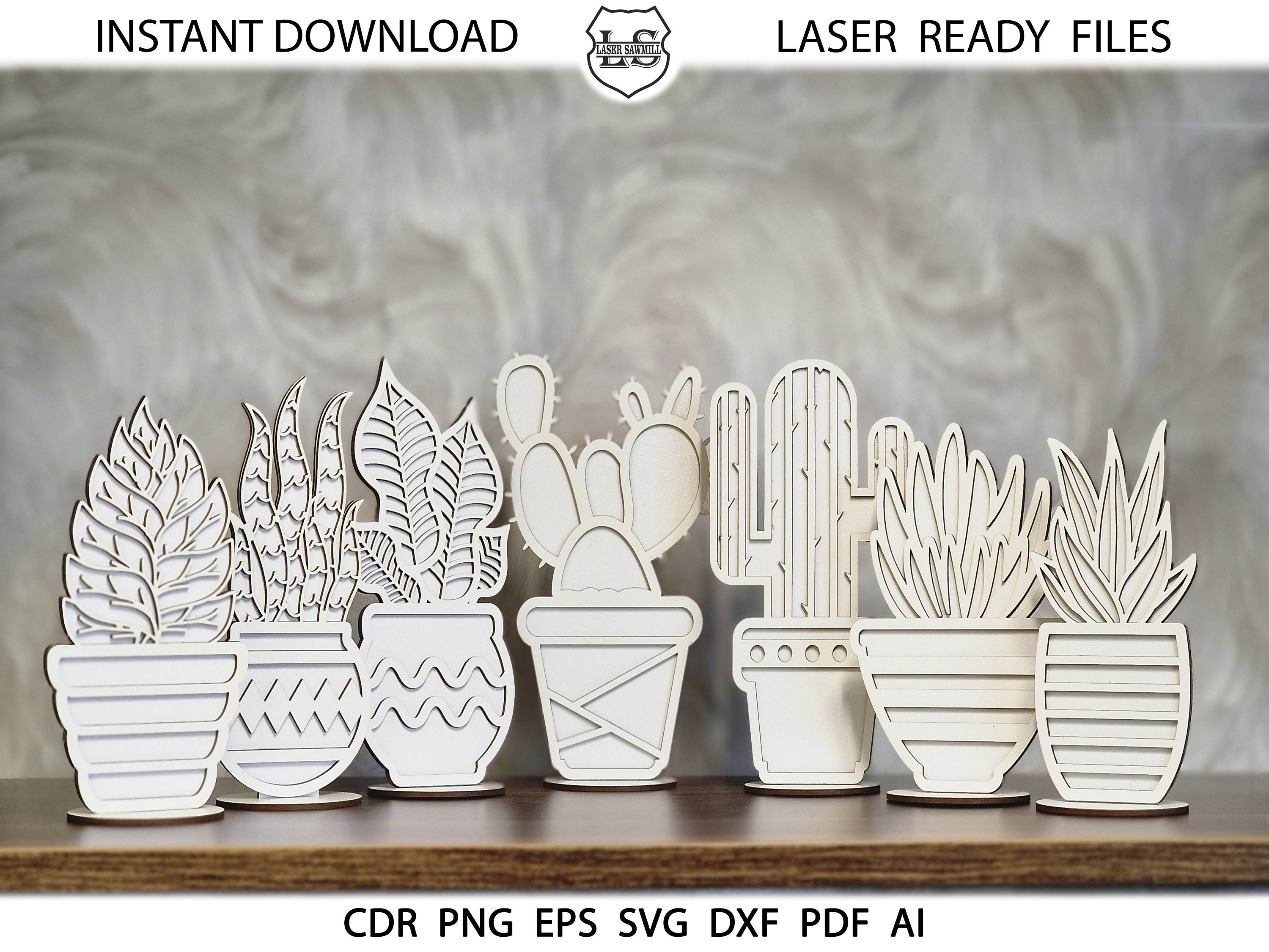 Succulents SVG Laser Cut Files. Cacti , Glowforge Cut Files, Succulents ...